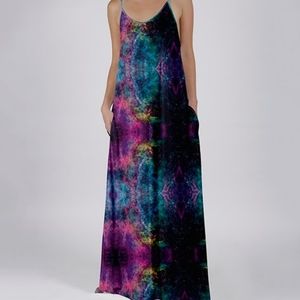 NWT Black and Pink Tie-Dye Side-Pocket Maxi Dress